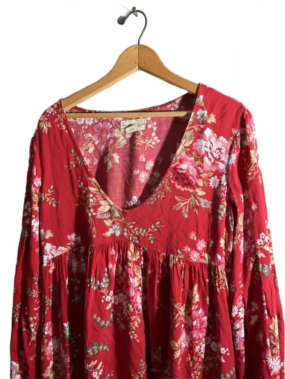 Lauren Ralph Lauren Denim And Supply Red Floral Bell Sleeve Dress M - Picture 3 of 11